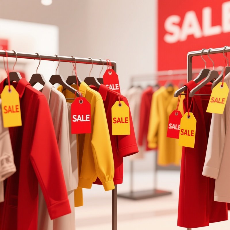 Concept Art Of Clothing Racks With Red And Yellow Sale Tags