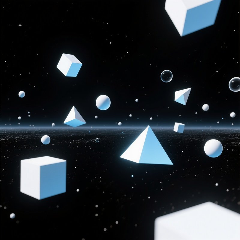 Conceptual Artistic Abstract Void With Floating Geometric Shapes