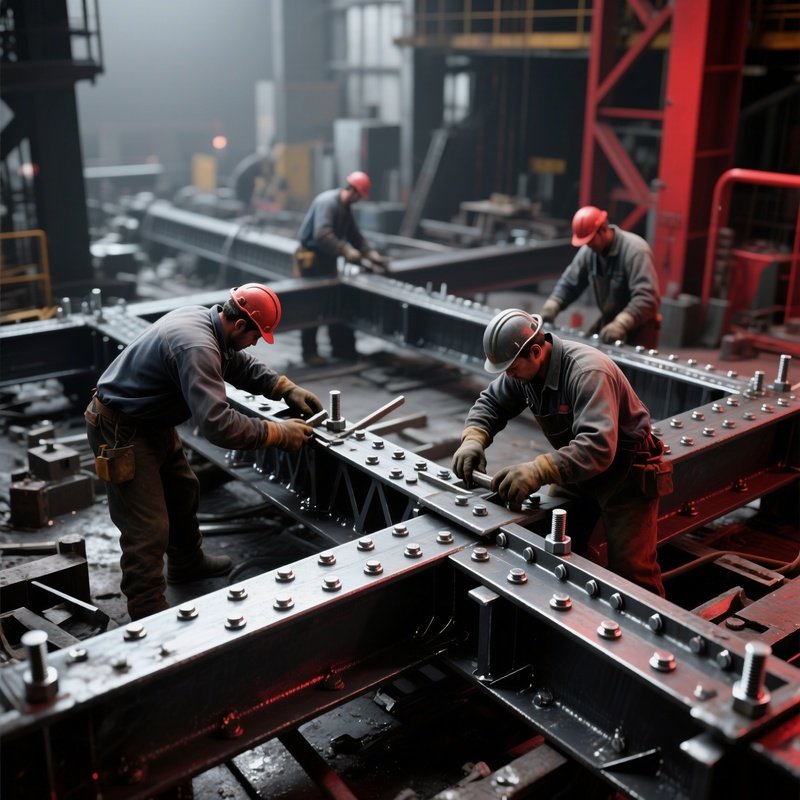 Conceptual Workers Assembling Steel Girders Rivets Bolts
