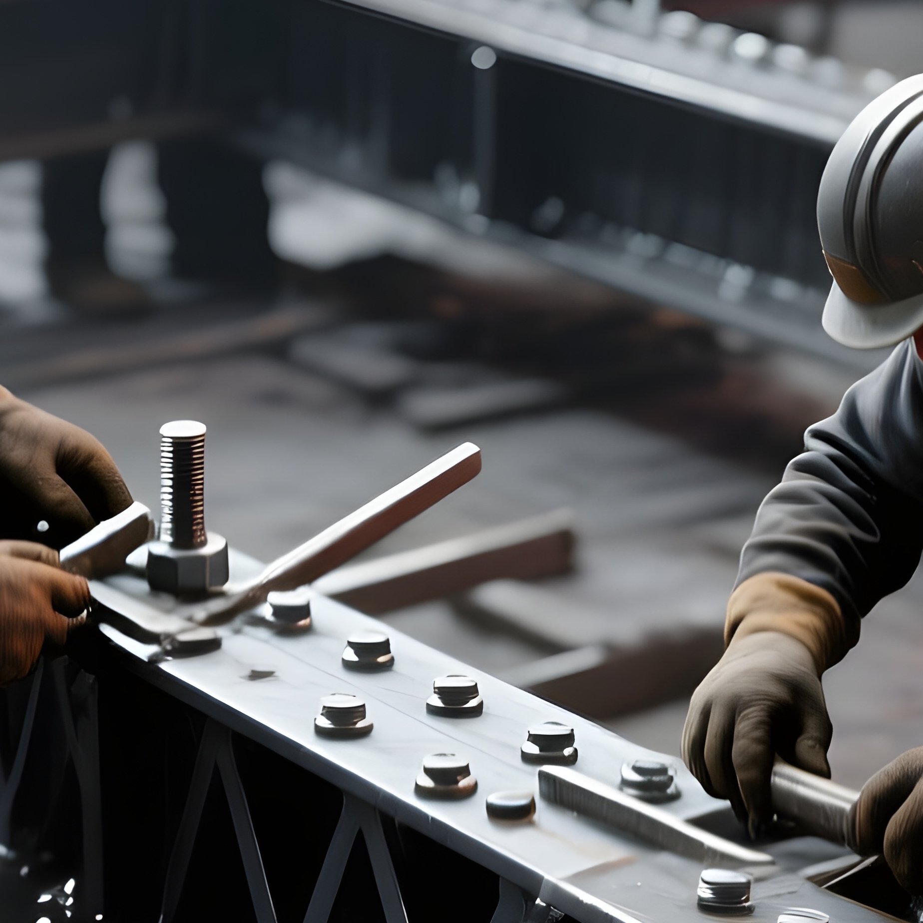 Conceptual Workers Assembling Steel Girders Rivets Bolts - Full Resolution Quality Preview
