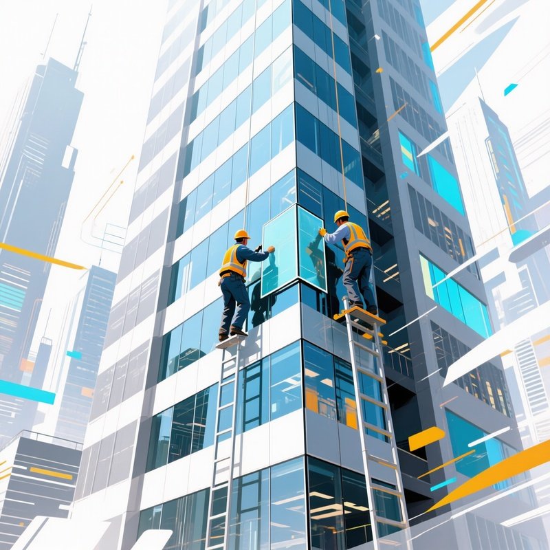 Conceptual Workers Glass Panels Modern Office Tower