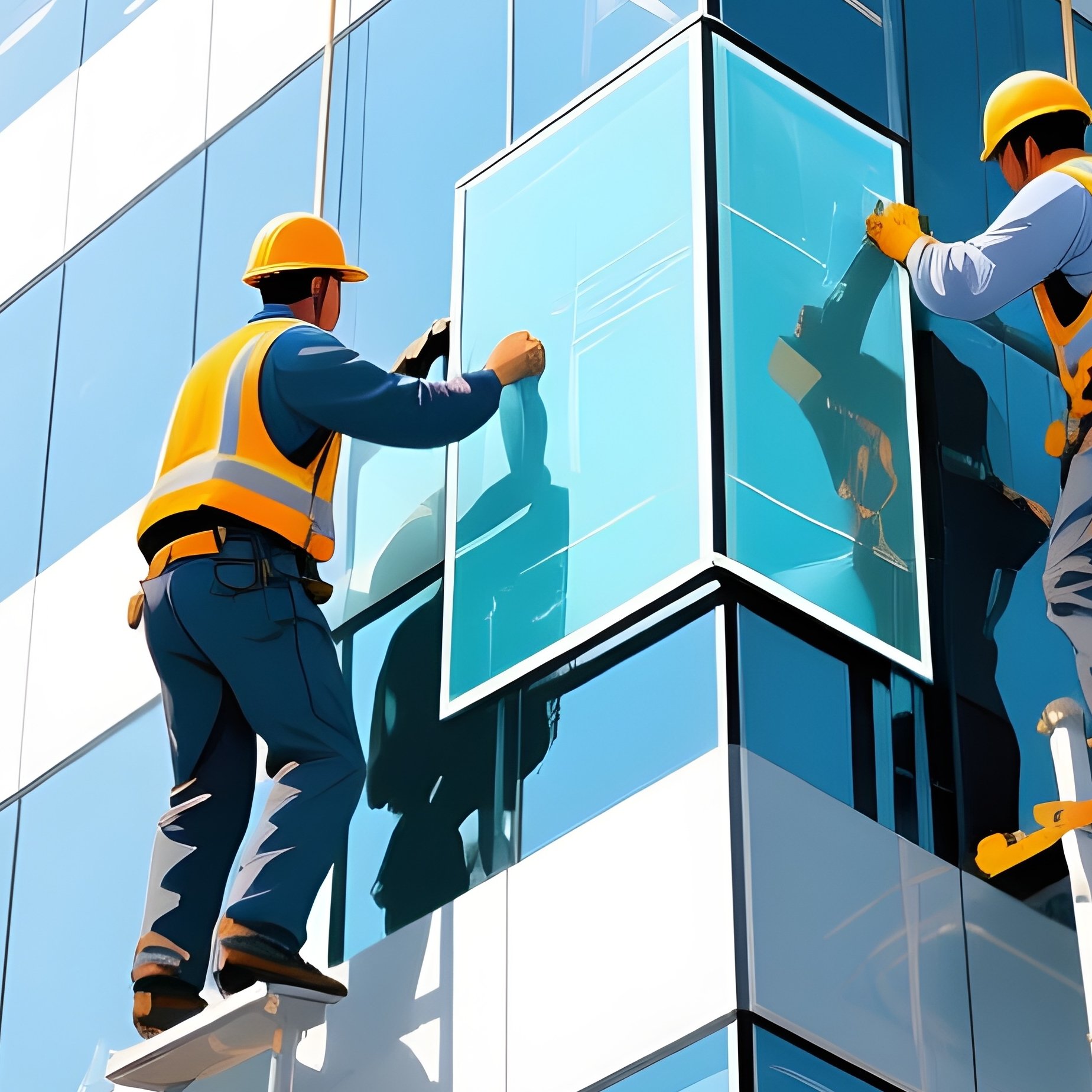 Conceptual Workers Glass Panels Modern Office Tower - Full Resolution Quality Preview