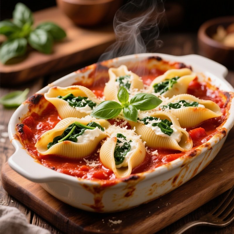 Conchiglie Ripiene Stuffed Pasta Shells Filled With Ricotta Spinach Baked With Tomato Sauce