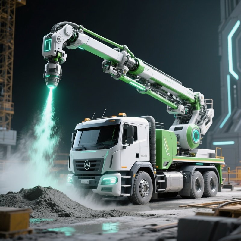 Concrete Pump Truck Extending Arm Across Site Science Fiction