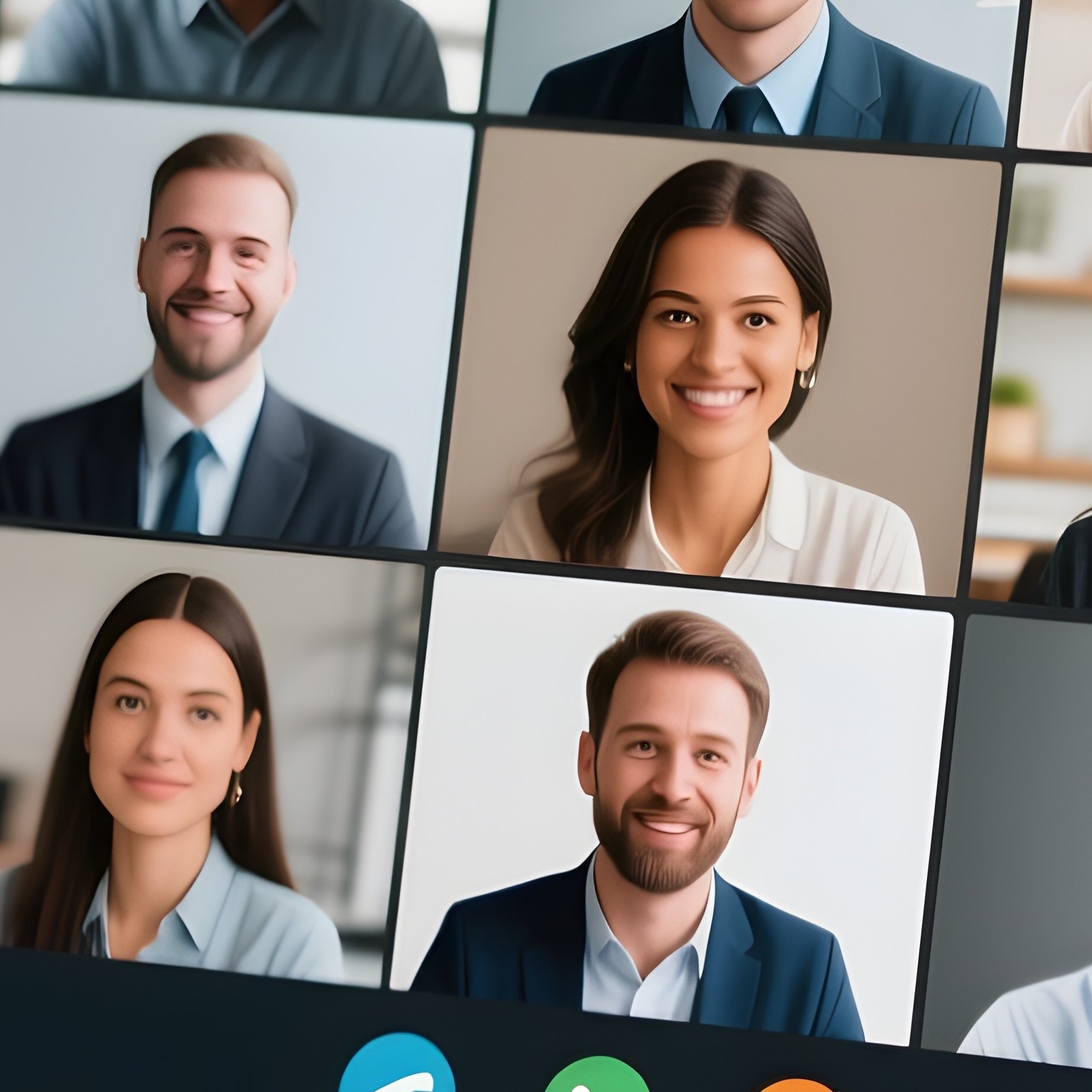 Conference Call: A Laptop Screen View Showing A Grid Of Diverse Faces In A Video Conference, Representing Remote Work And Global Teams. - Full Resolution Quality Preview