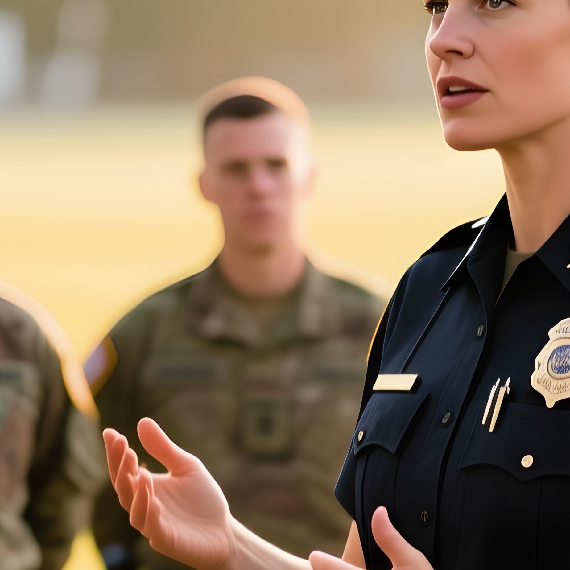 Confident Female Officer Briefing Unit Afternoon Sun - Full Resolution Quality Preview