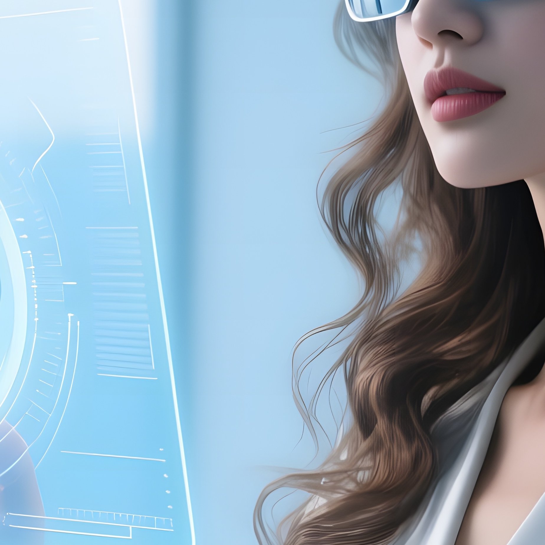 Confident Woman With Smart Glasses Manipulating Hologram - Full Resolution Quality Preview