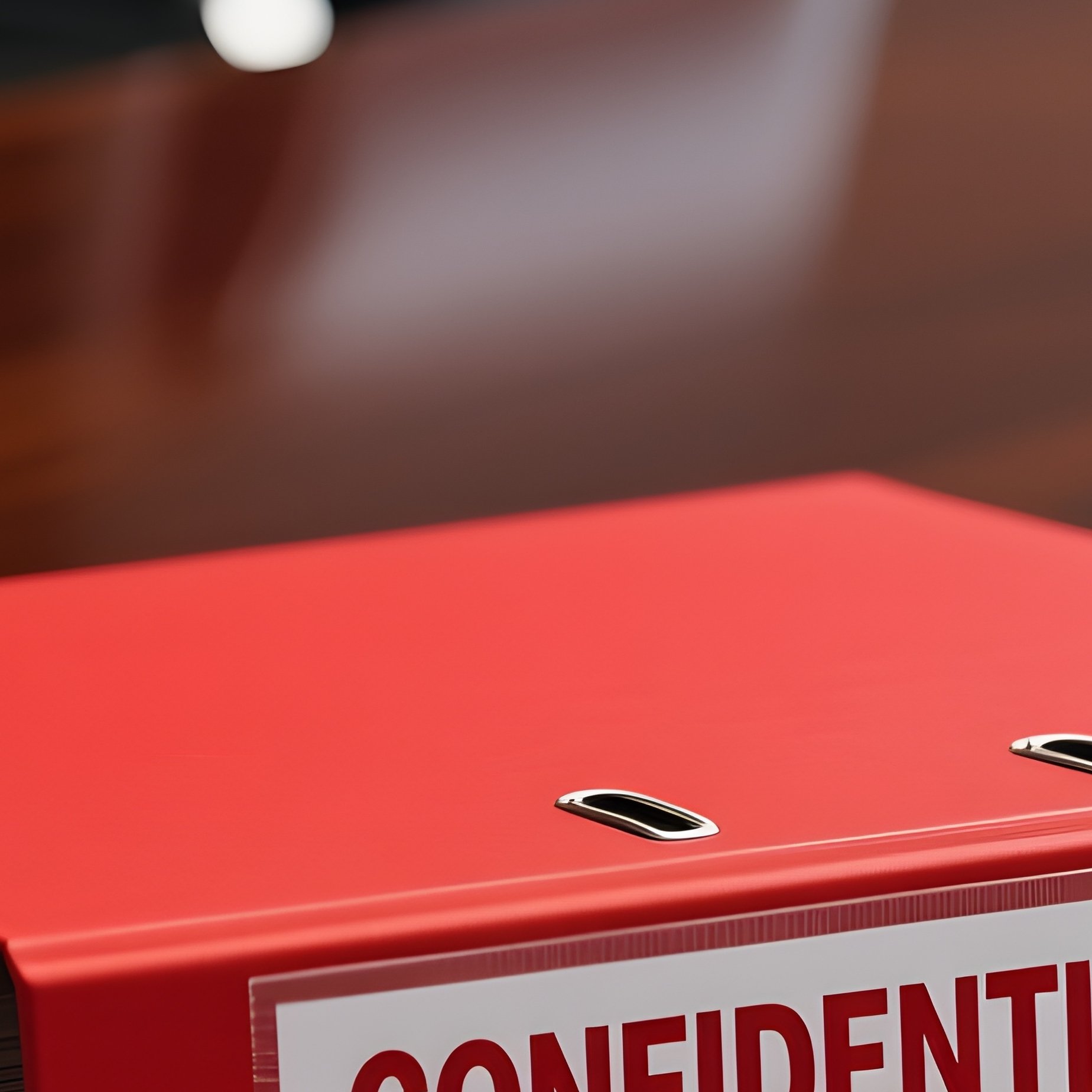 Confidential: A Close Up Of A Red "Confidential" Folder Sitting Alone On A Polished Mahogany Conference Table, Creating A Sense Of Mystery. - Full Resolution Quality Preview