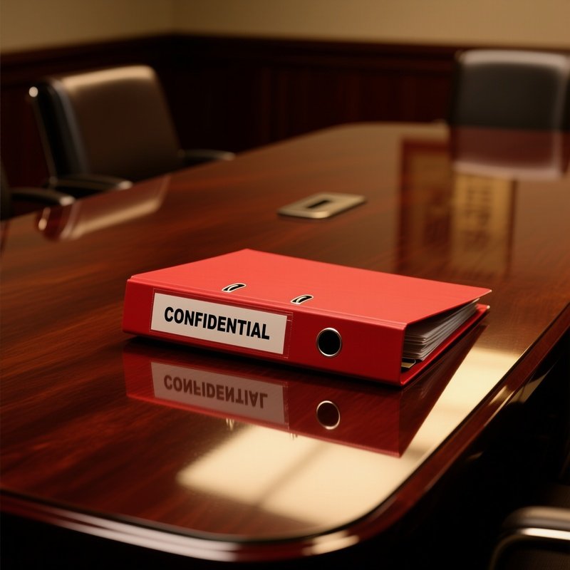 Confidential Red Folder On Mahogany Table
