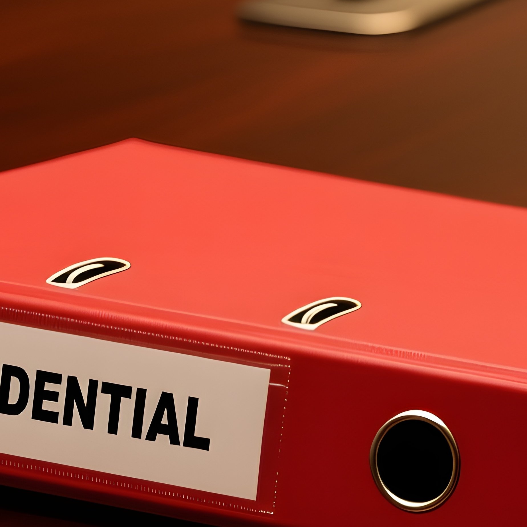 Confidential Red Folder On Mahogany Table - Full Resolution Quality Preview