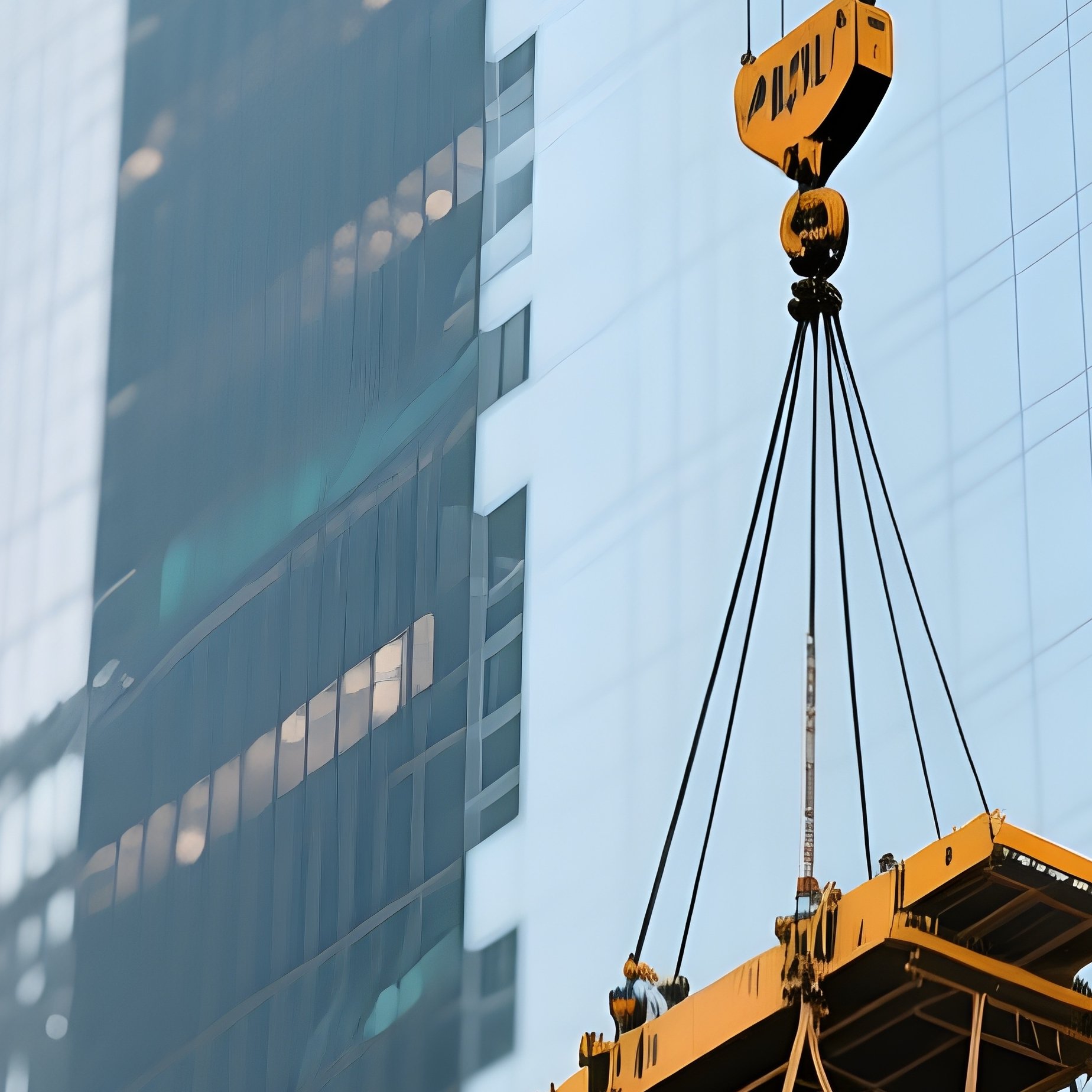 Construction Crane Swinging Materials Over High Rise Project - Full Resolution Quality Preview