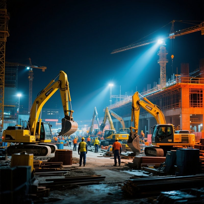 Construction Site Night Shift Floodlights