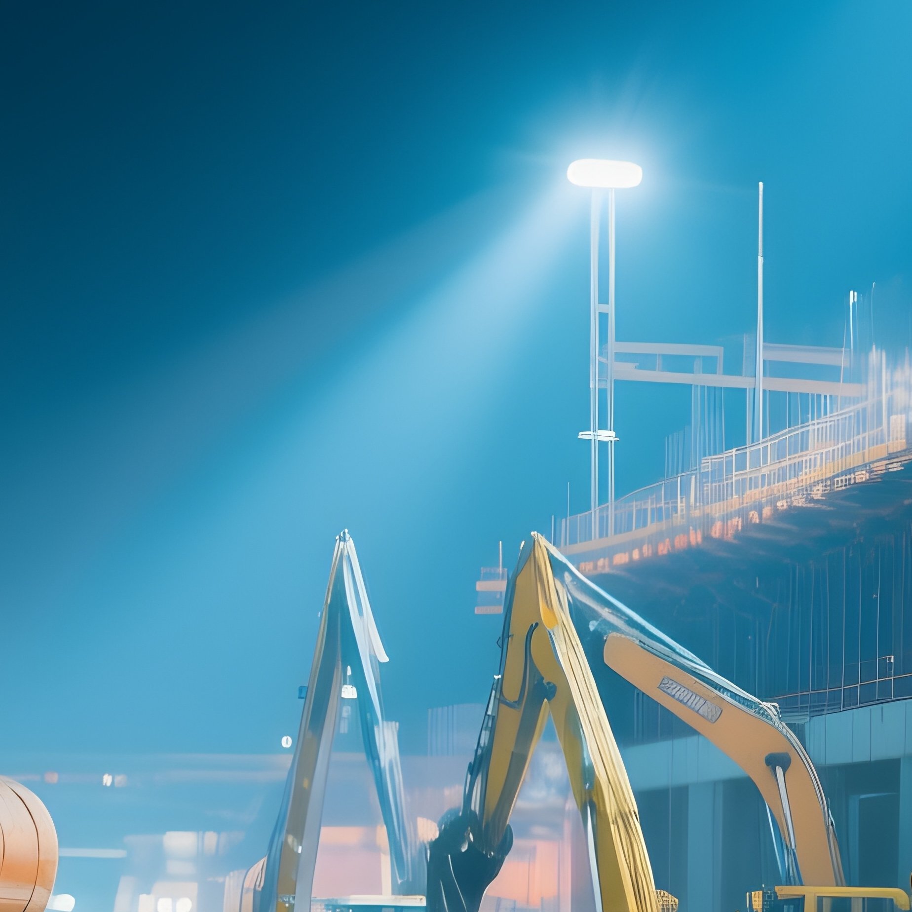 Construction Site Night Shift Floodlights - Full Resolution Quality Preview