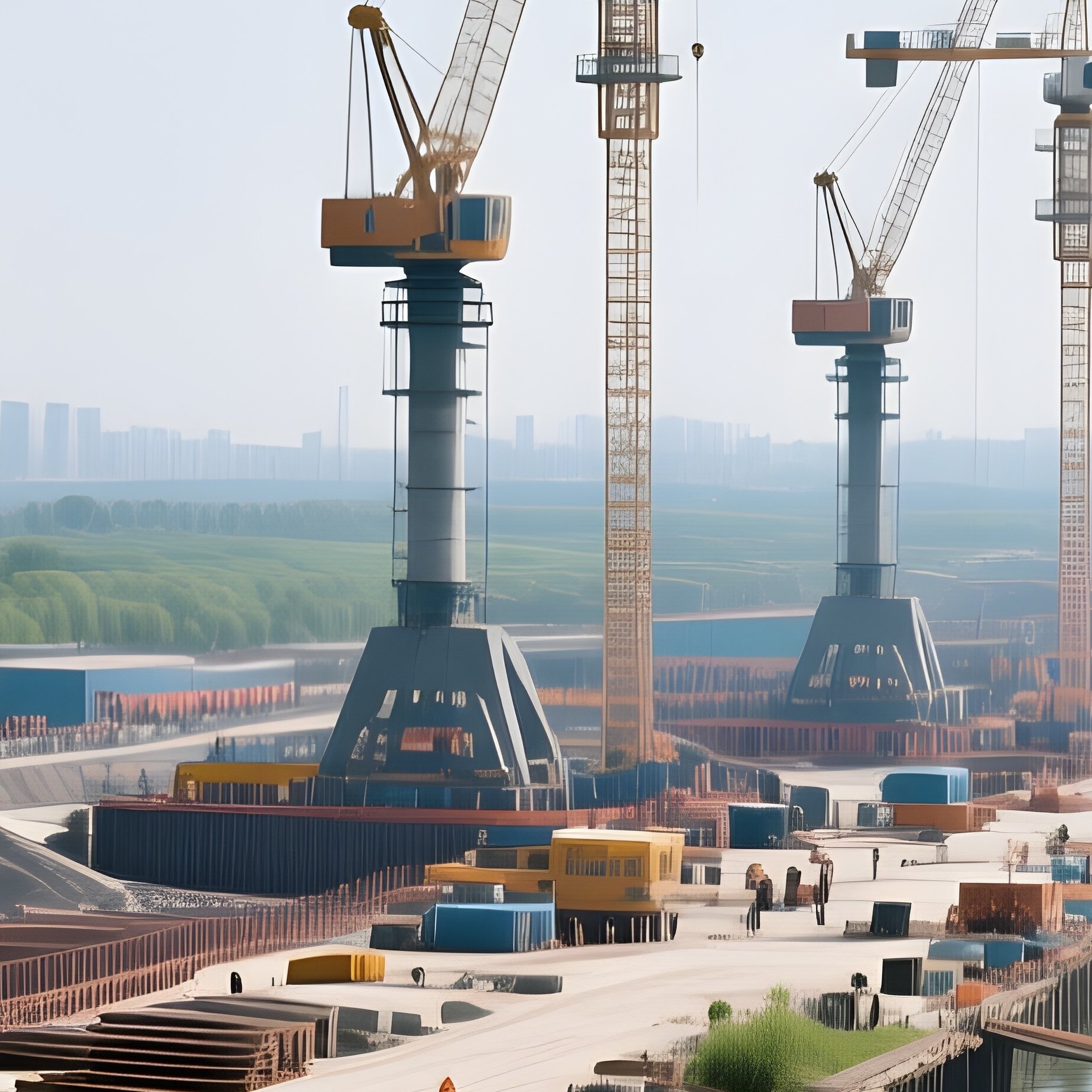 Construction Site River Cranes Barges - Full Resolution Quality Preview