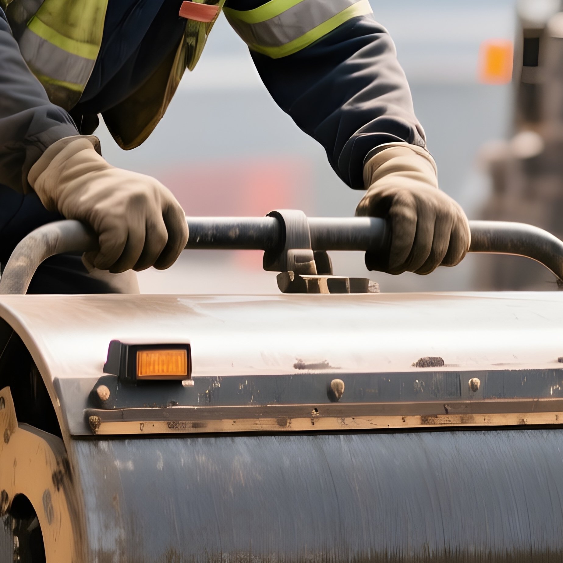 Construction Worker Operating Road Roller On Fresh Asphalt - Full Resolution Quality Preview
