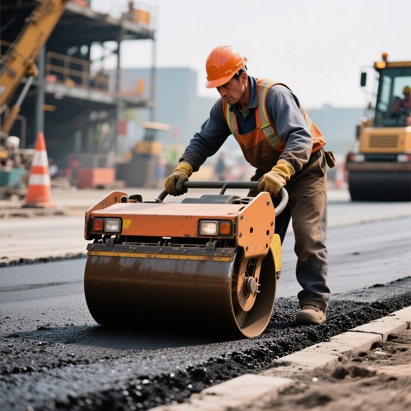 Construction Worker Road Roller Photorealistic
