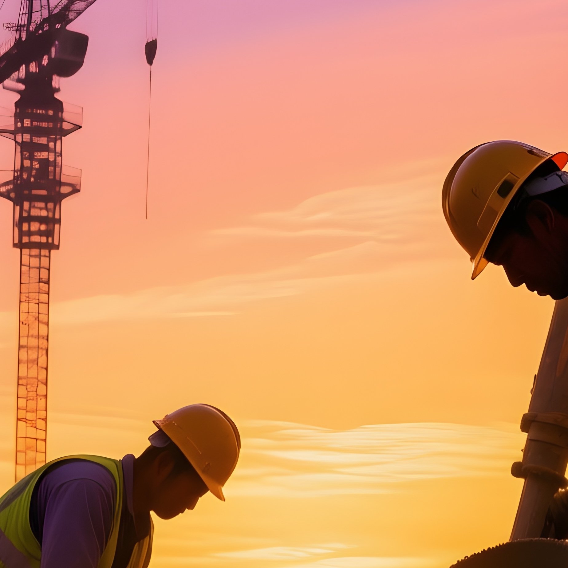 Construction Workers Pouring Concrete At Sunrise - Full Resolution Quality Preview