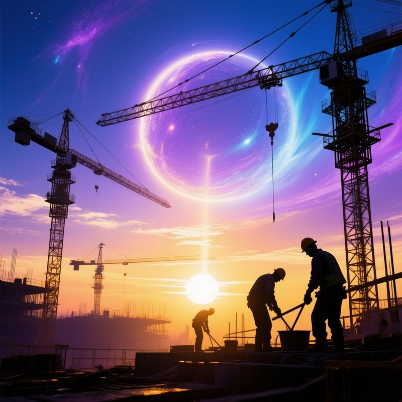 Construction Workers Pouring Concrete At Sunrise Fantasy