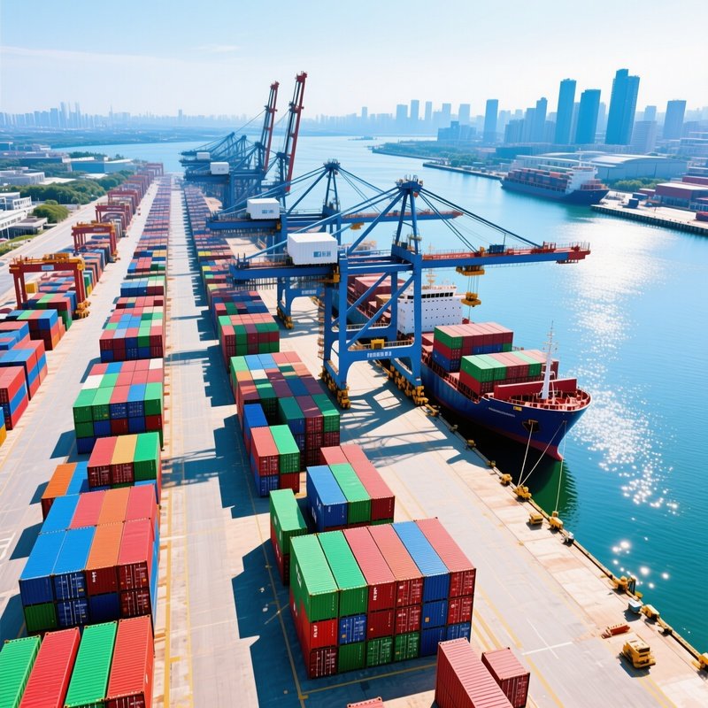 Container Port Day Aerial Drone Shot