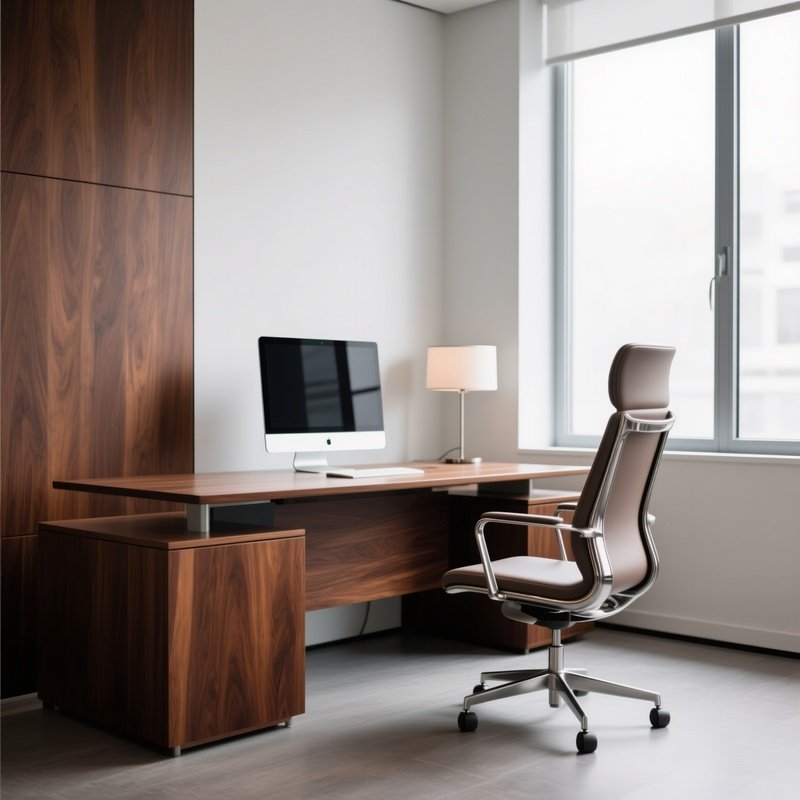 Contemporary Office Corner Wooden Desk Designer Chair