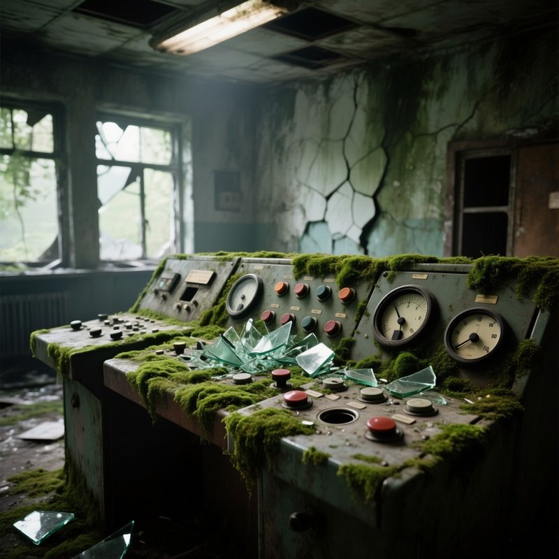Control Room Decay Moss Covered Panel