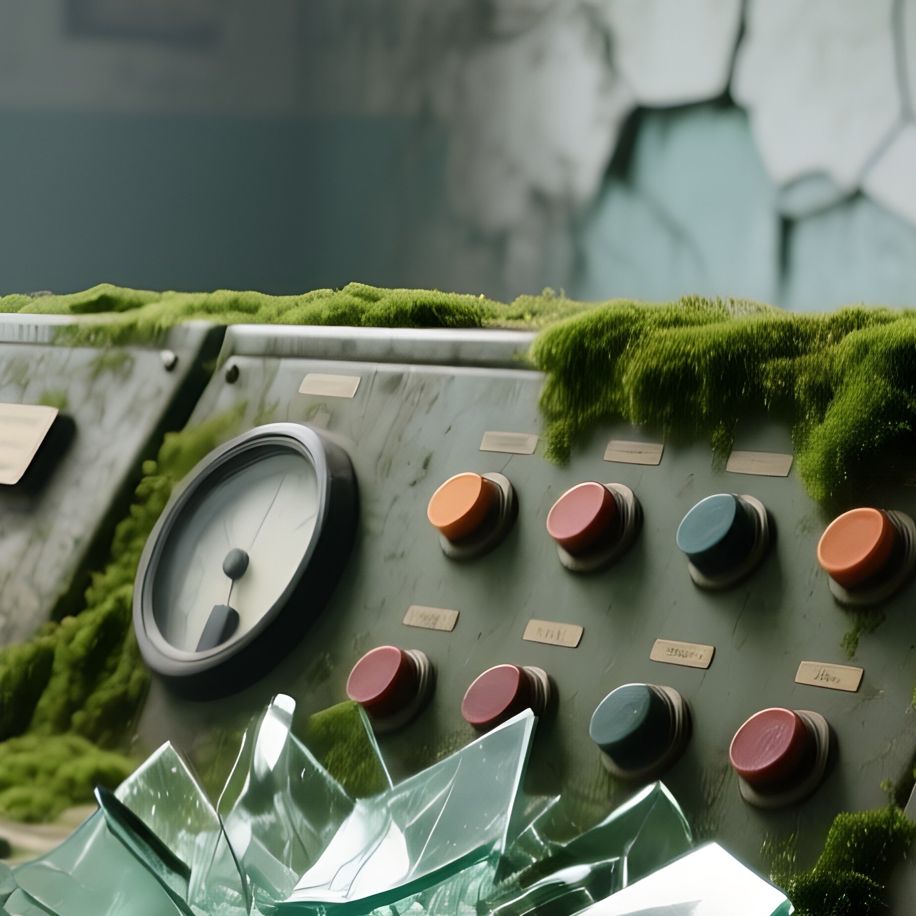 Control Room Decay Moss Covered Panel - Full Resolution Quality Preview