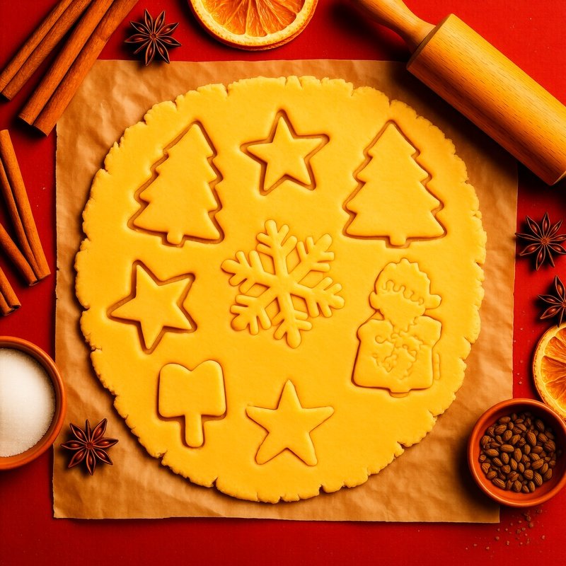 Cookie Dough Being Prepared For Cutting Into Christmas Shapes