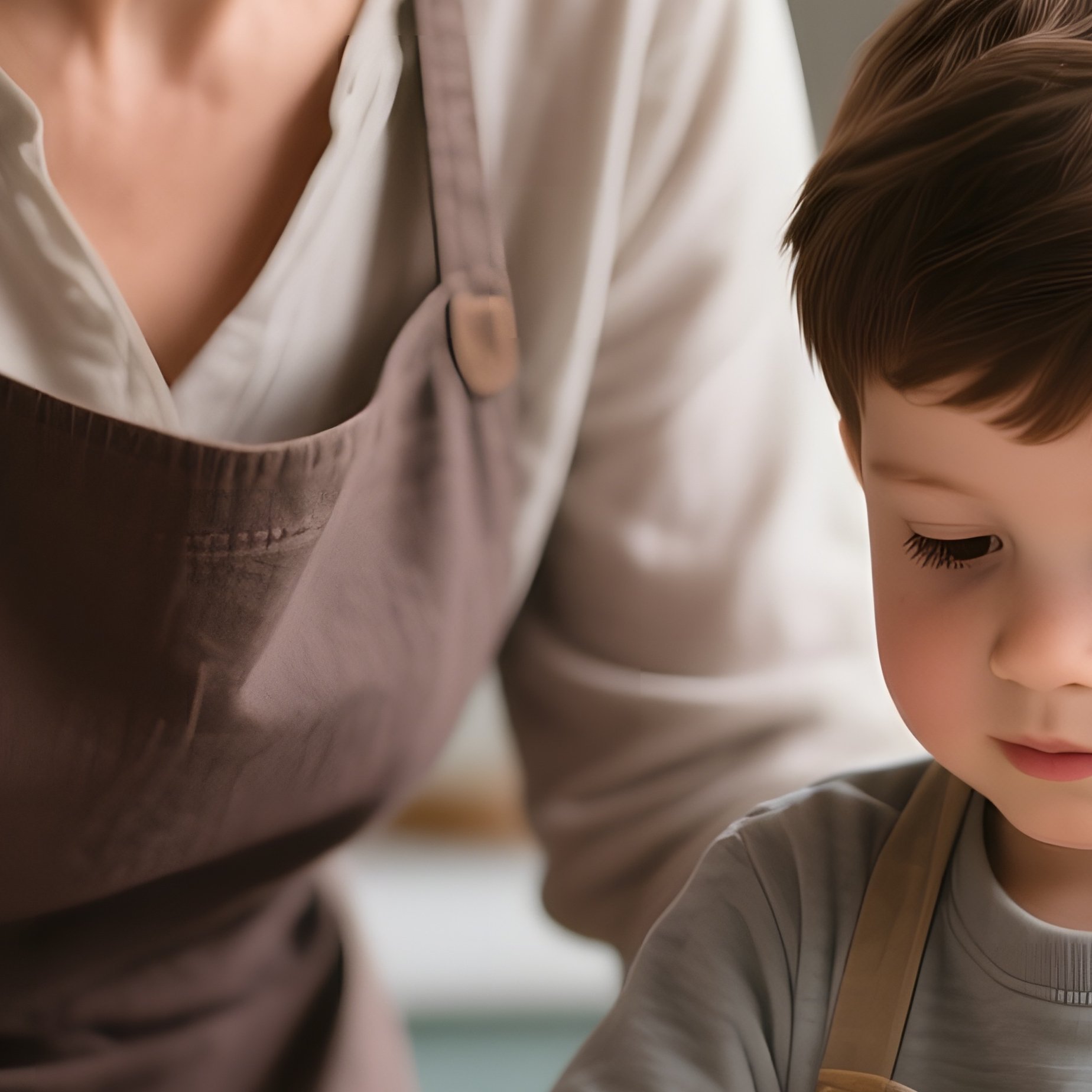 Cooking Lesson: A Mother Teaching Her Son How To Roll Dough In A Flour Dusted Kitchen, Guiding His Small Hands With Hers. - Full Resolution Quality Preview
