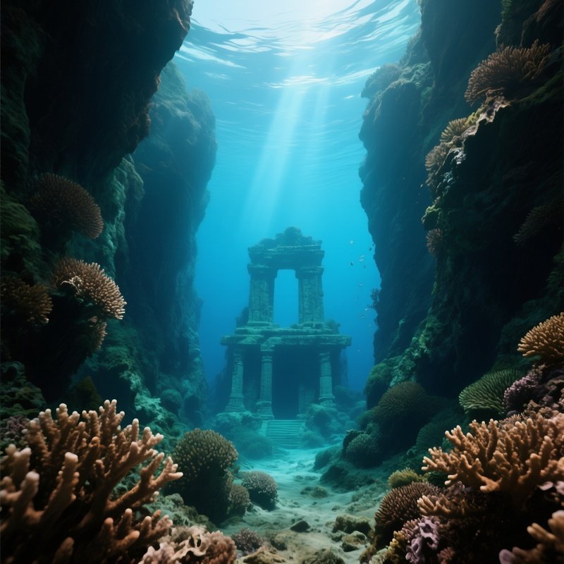 Coral Canyon With Ancient Ruins Inside Underwater Image