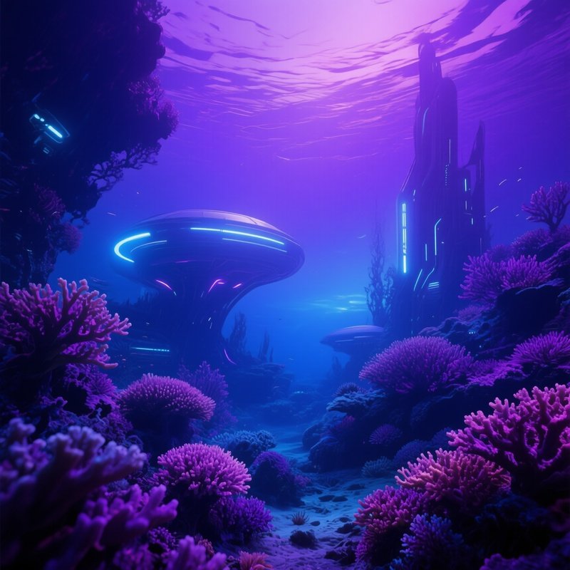 Coral Reef Underwater Violet Twilight Scifi