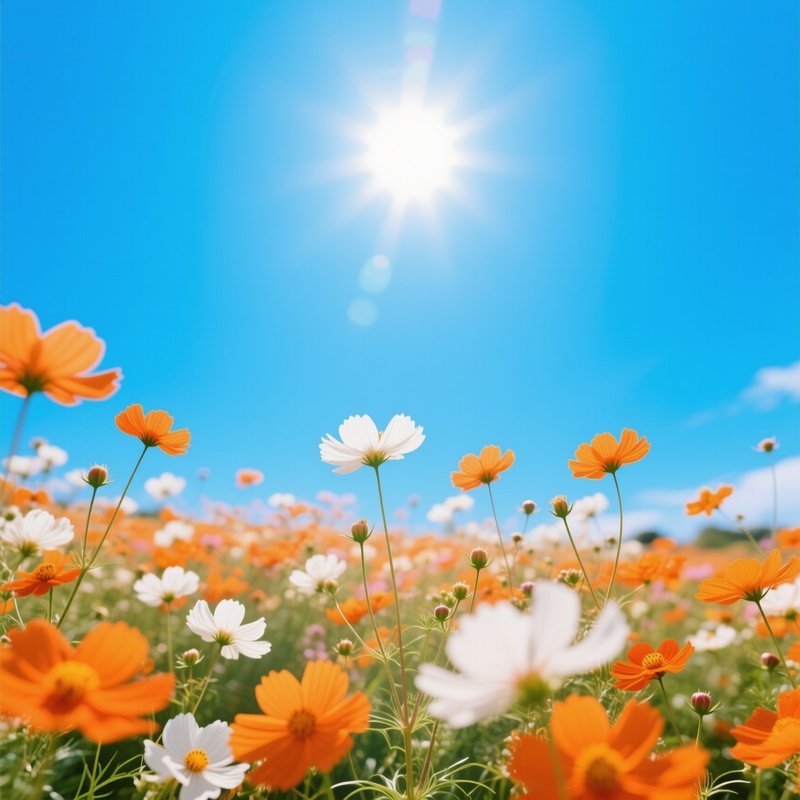 Cosmos Flowers Under Sunlight Cosmos Flowers