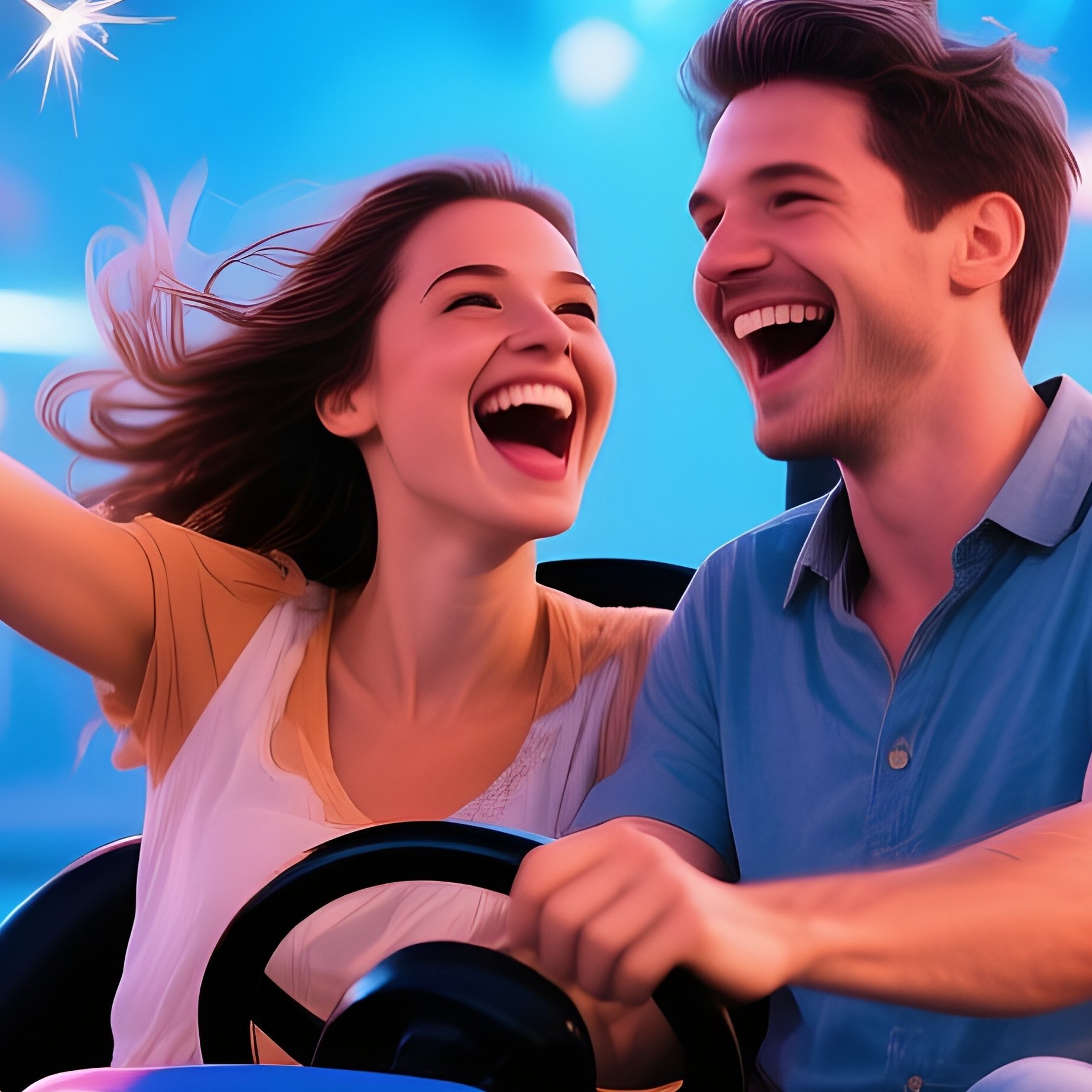 Couples On Bumper Cars Electric Sparks - Full Resolution Quality Preview