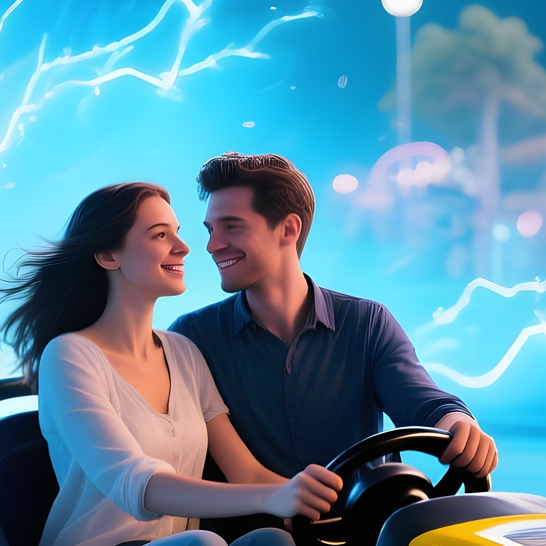 Couples On Bumper Cars Electric Sparks Fantasy - Full Resolution Quality Preview