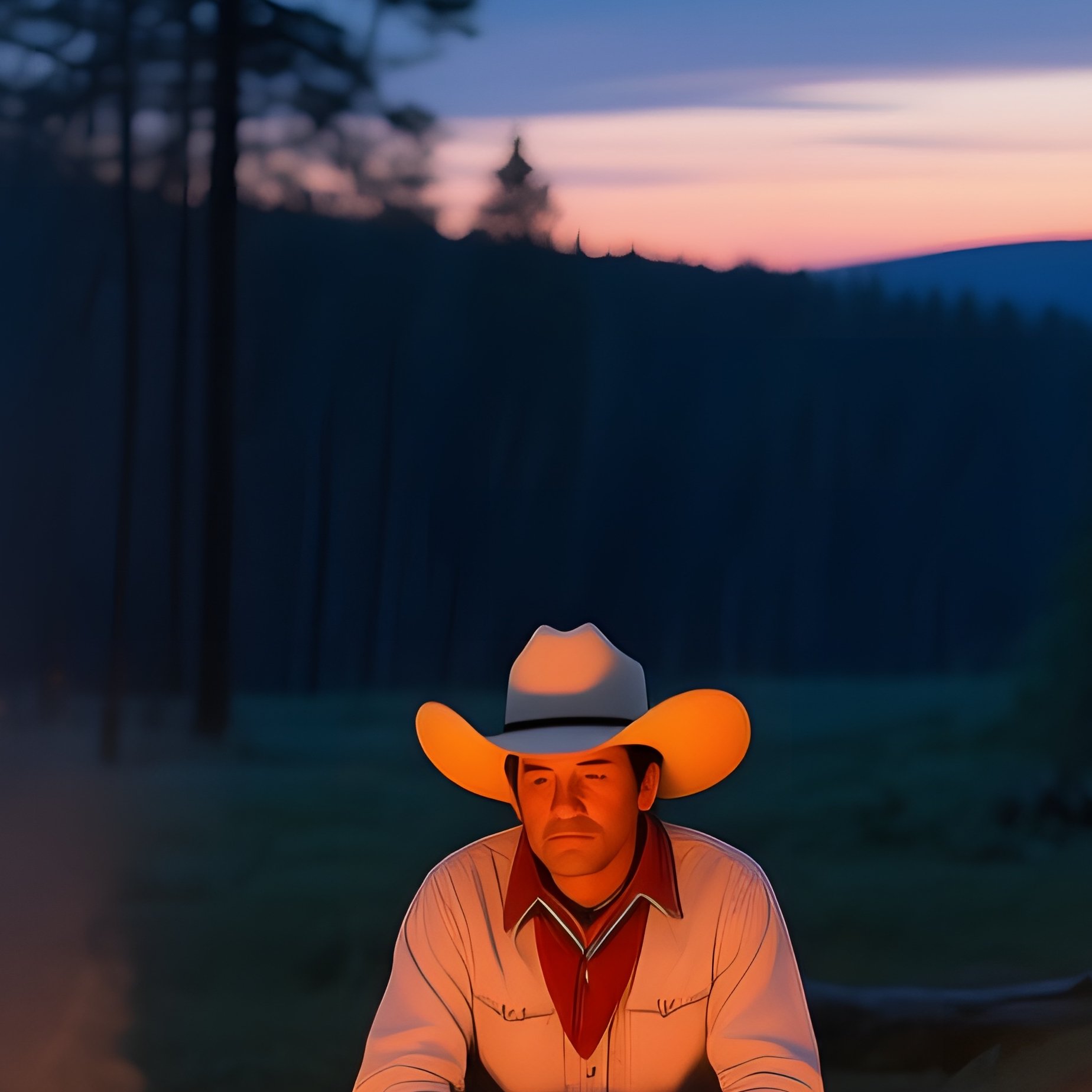 Cowboy Telling Tales To Apache Children At Dusk - Full Resolution Quality Preview