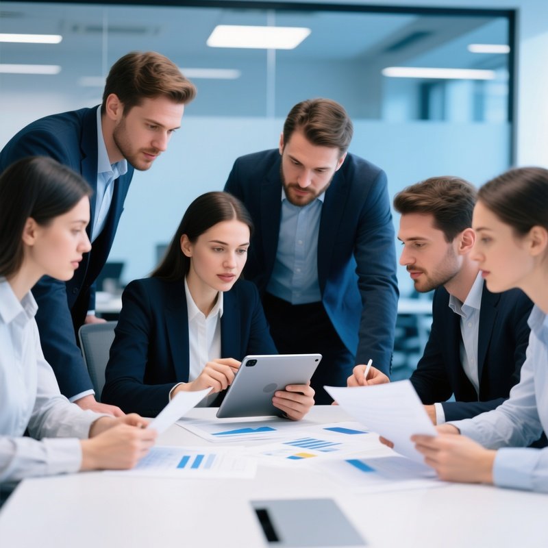 Coworkers Collaborating On Tablet