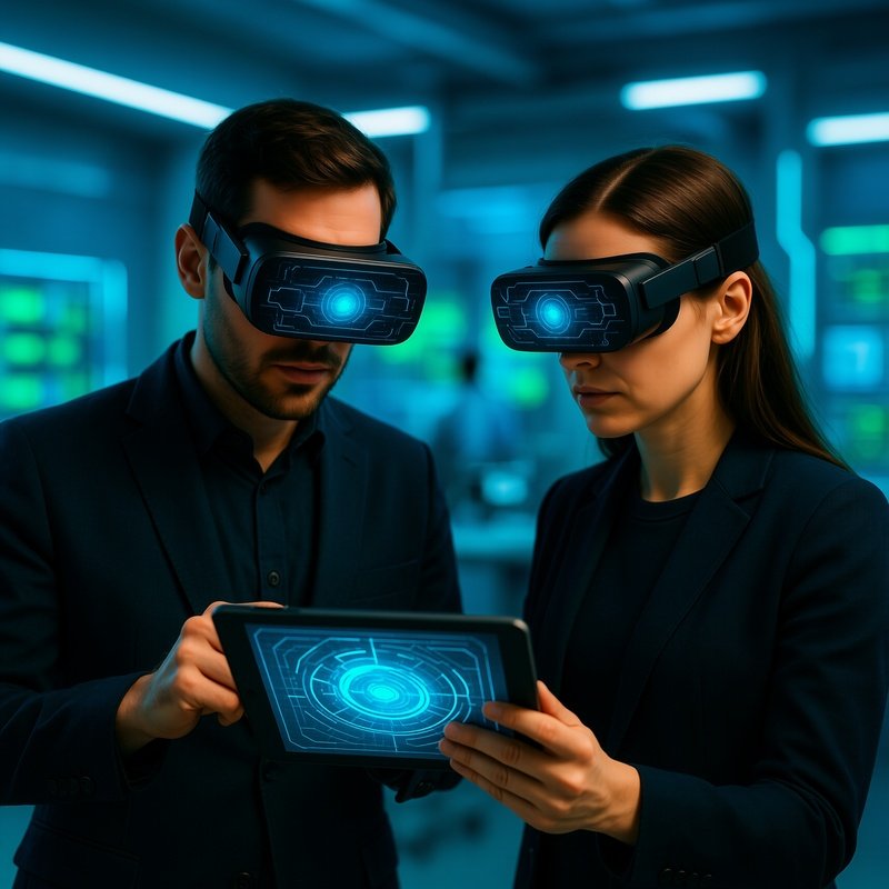 Coworkers Collaborating On Tablet Science Fiction