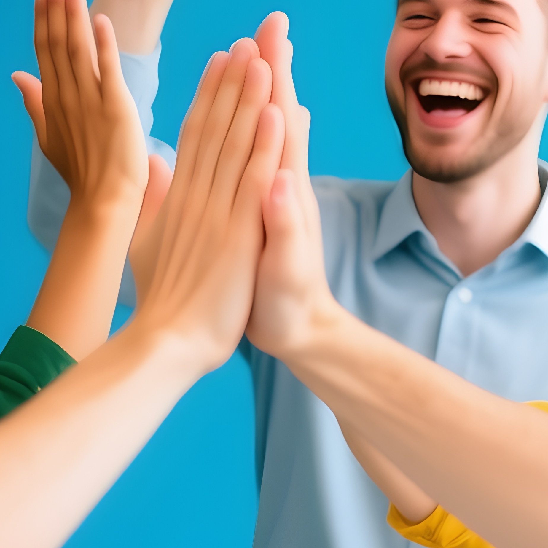 Coworkers High Fiving Success - Full Resolution Quality Preview