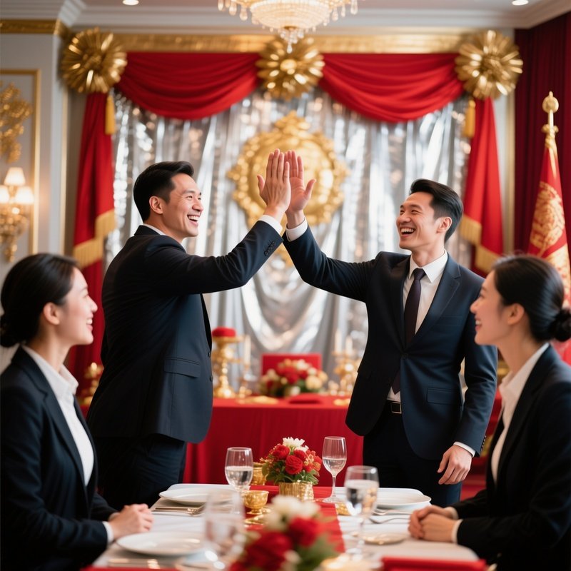 Coworkers_High_Fiving_Success_In_Ceremony