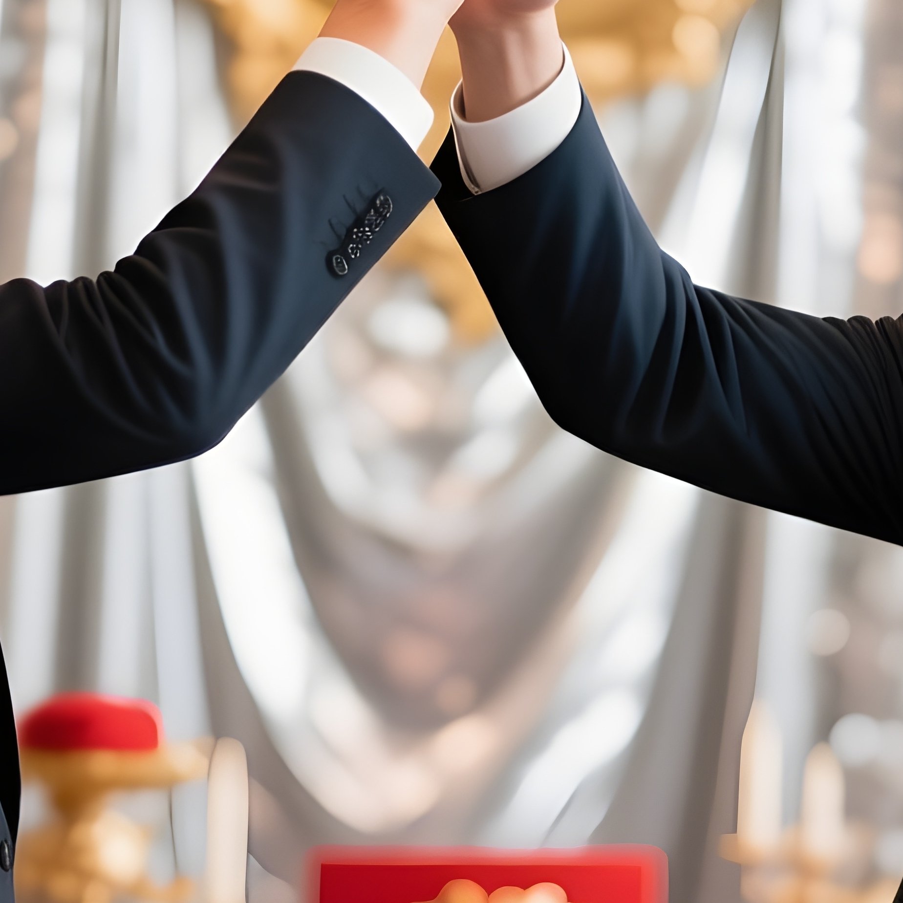 Coworkers High Fiving Success In Ceremony - Full Resolution Quality Preview