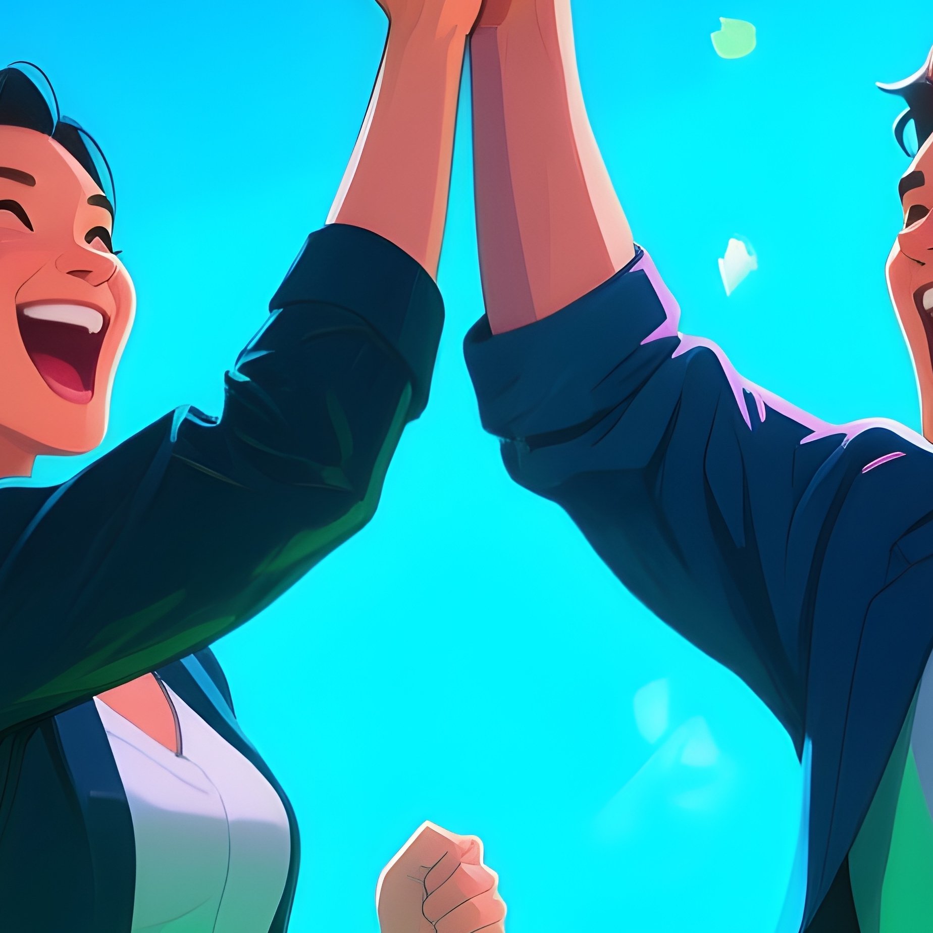 Coworkers High Fiving Success In Video Game - Full Resolution Quality Preview