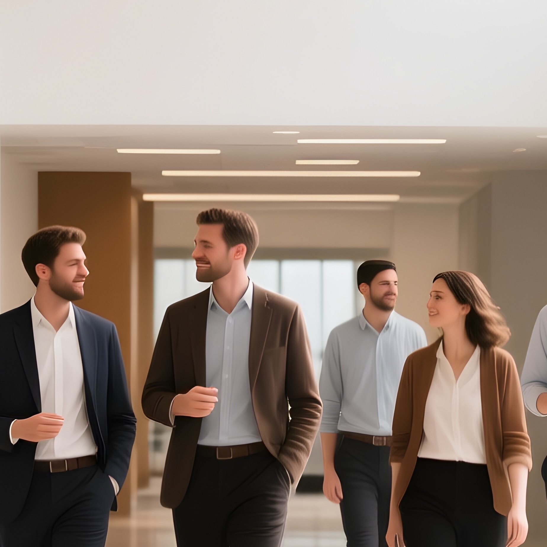 Coworkers Walking Through Lobby - Full Resolution Quality Preview