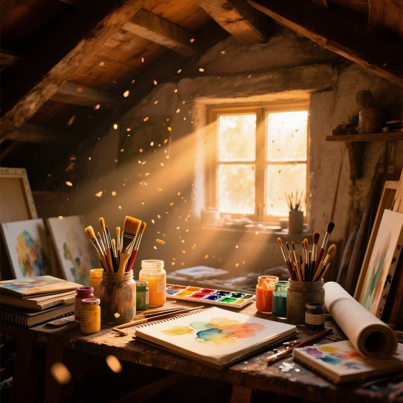 Cozy Attic Workshop Watercolor Dust Motes