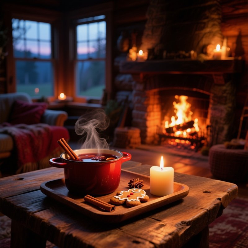 Cozy Fireplace Nook Winter Twilight