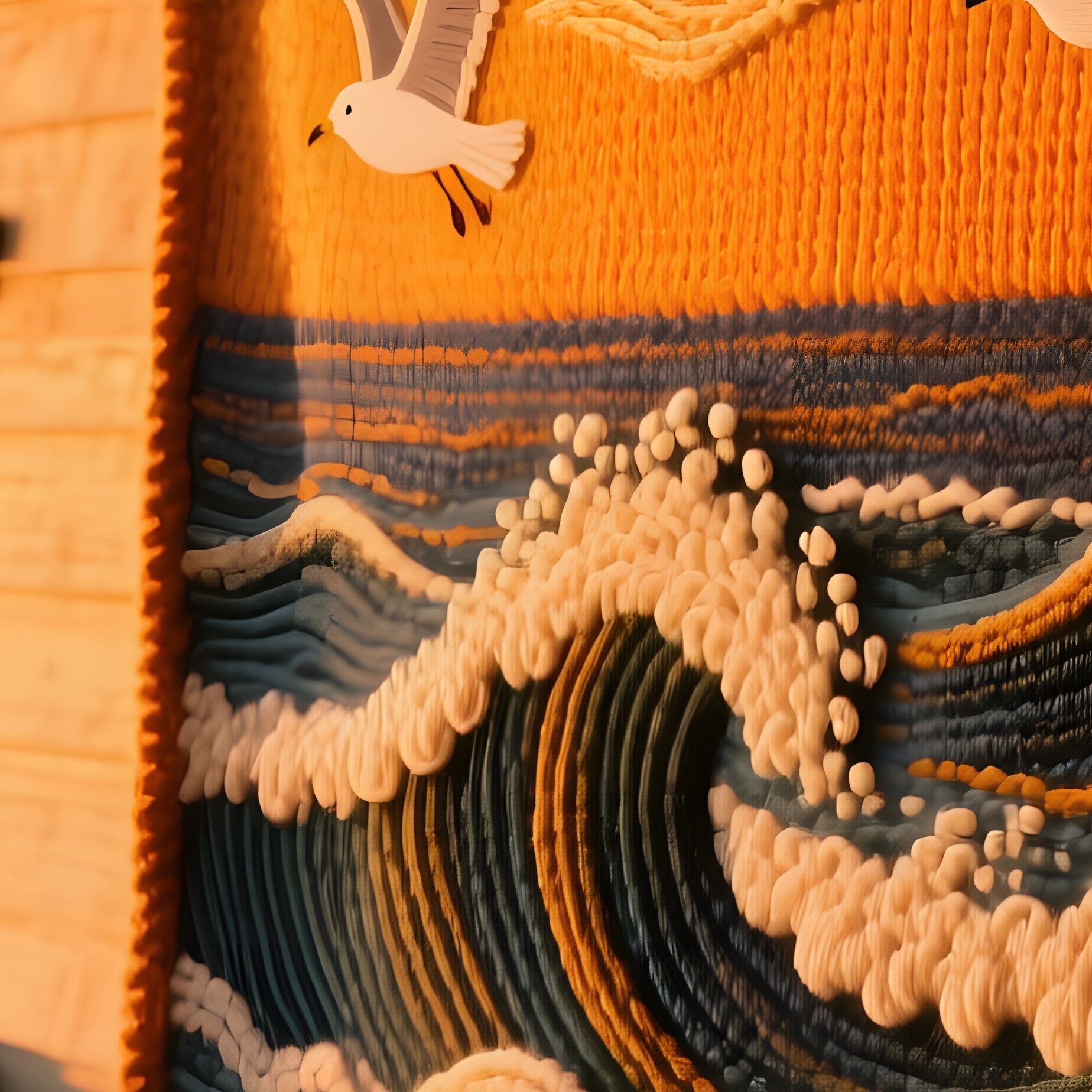 Cozy Seaside Cottage Porch Sunset Hand Knitted Wool Mural - Full Resolution Quality Preview