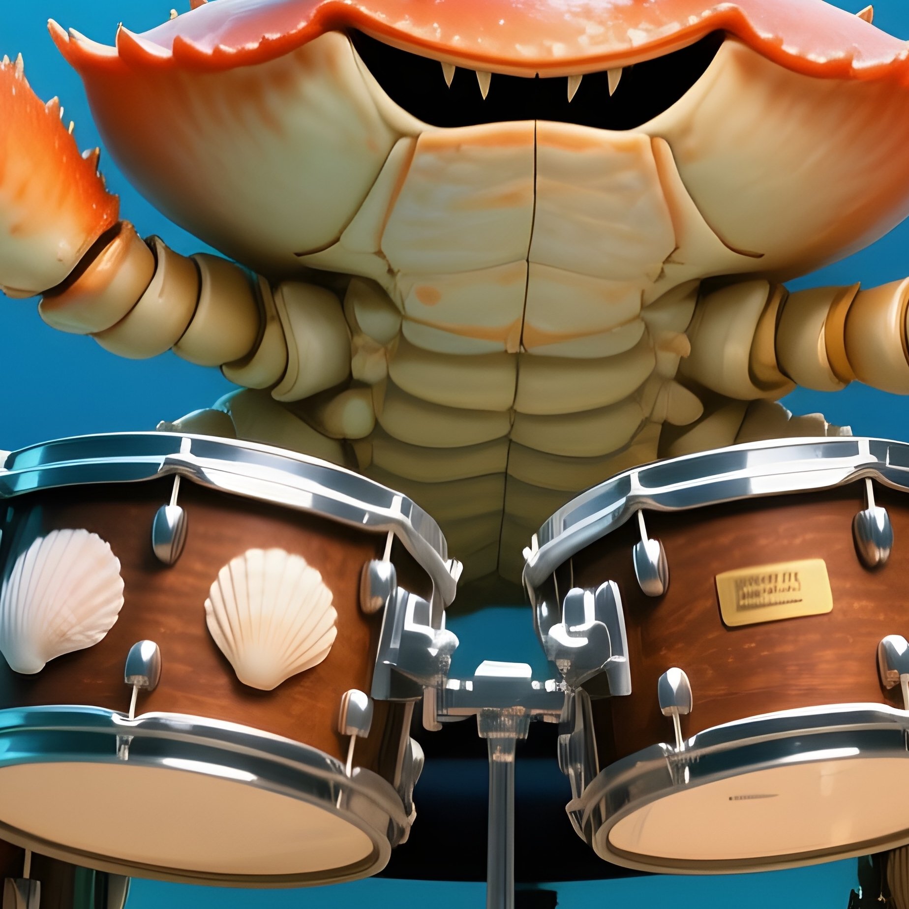 Crab Playing Drum On Seashells Underwater - Full Resolution Quality Preview