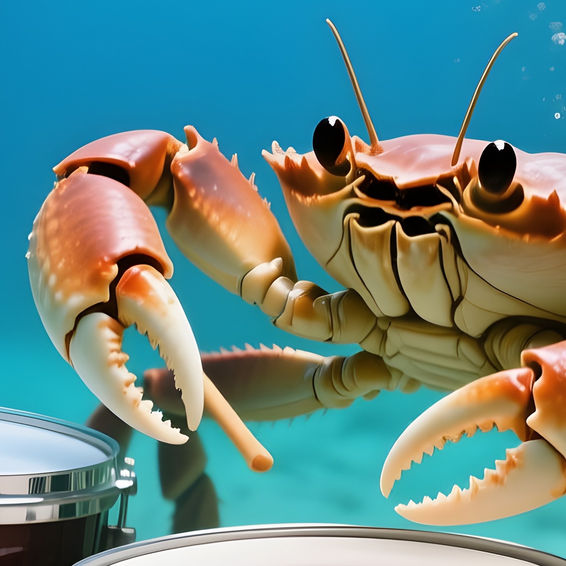Crab Playing Drum On Seashells Underwater Realism - Full Resolution Quality Preview