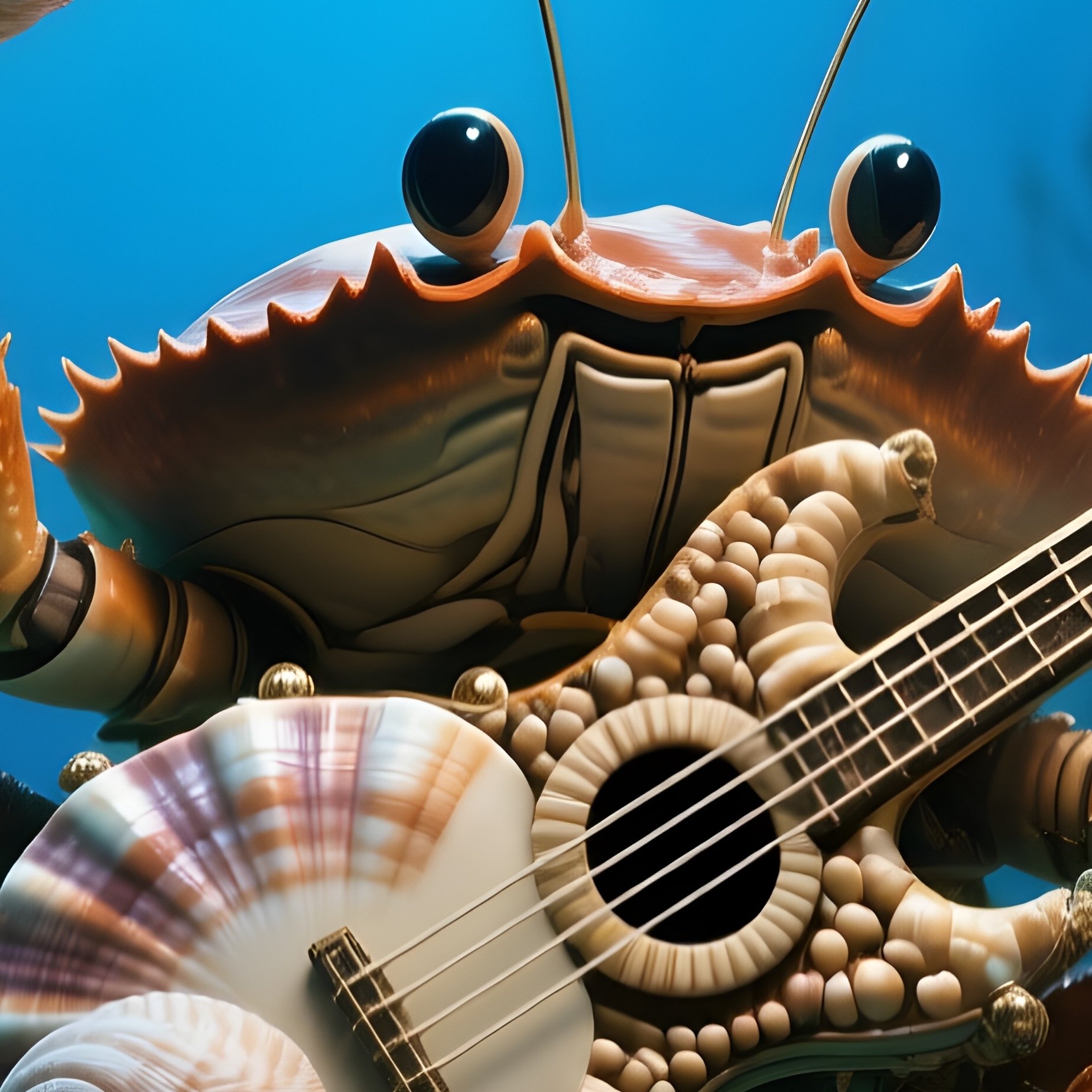 Crab Playing Drum On Seashells Underwater Science Fiction - Full Resolution Quality Preview