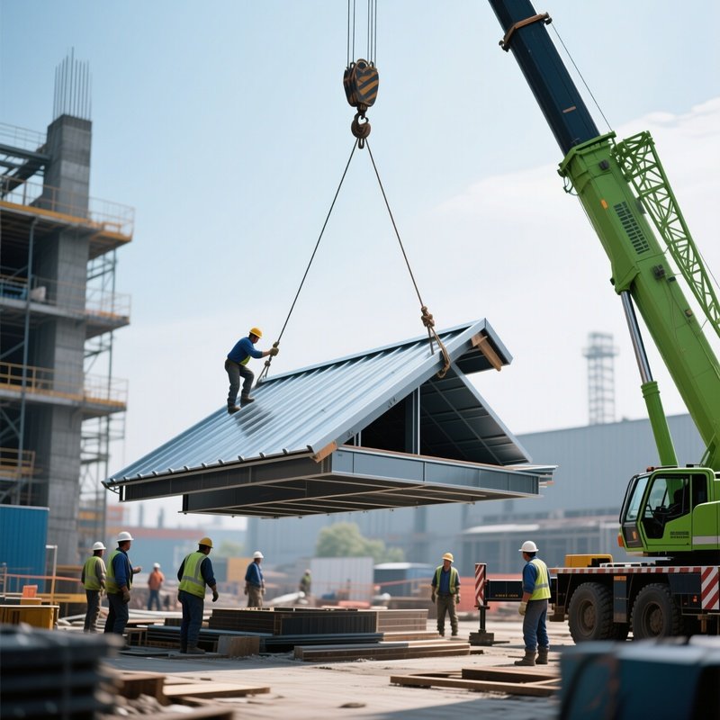 Crane Lifting Prefabricated Roof Section