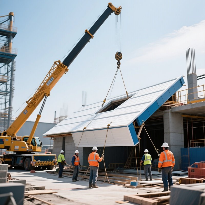 Crane Lifting Prefabricated Roof Section