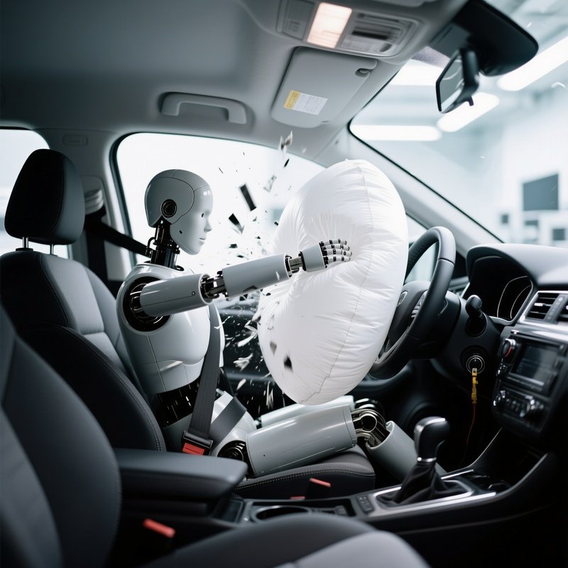 Crash Test Dummy Hitting Airbag Freeze Frame
